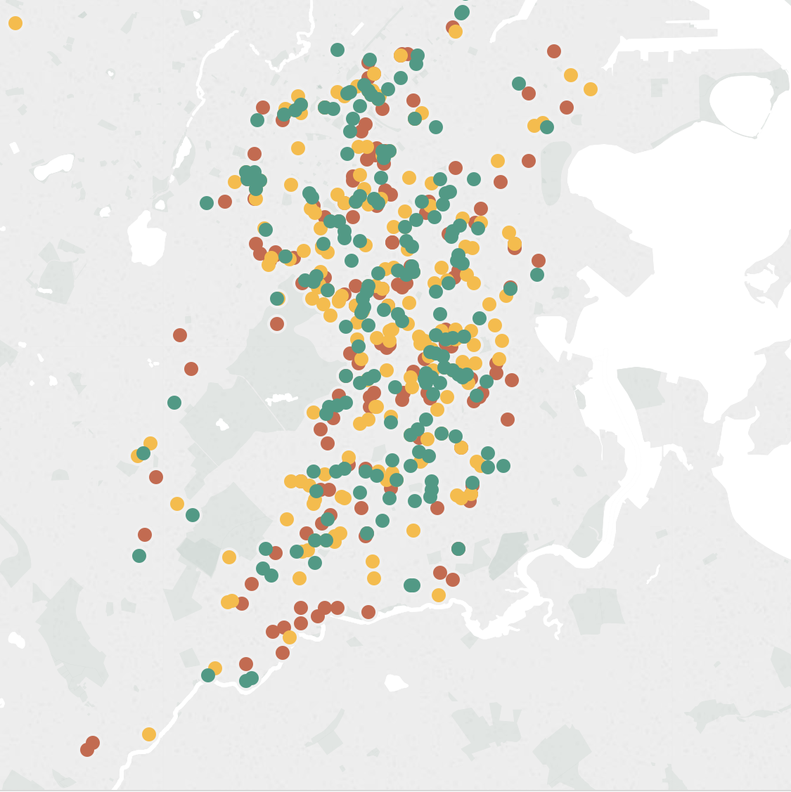Map of shooting crimes by year. See the full visualization here.